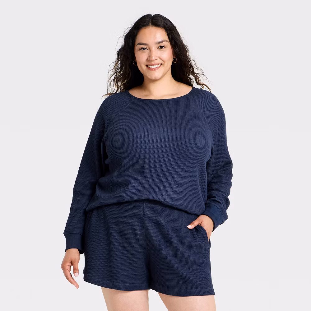 long sleeve waffle scoop neck t shirt for plus size women 