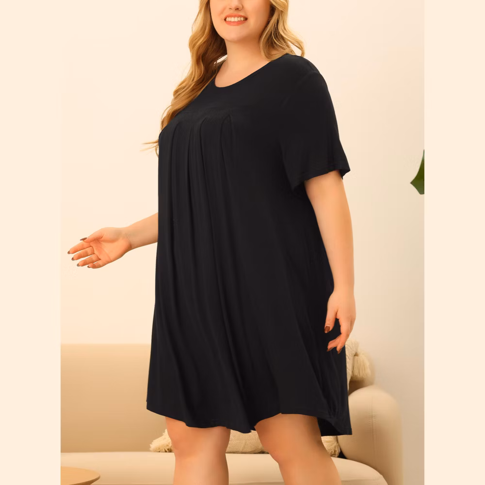 womens plus size comfort round neck long sleeve midi nightgown 