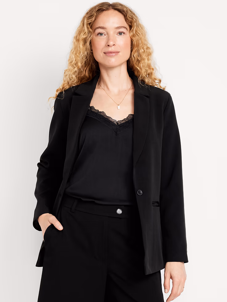 classic double-weave blazer for women 