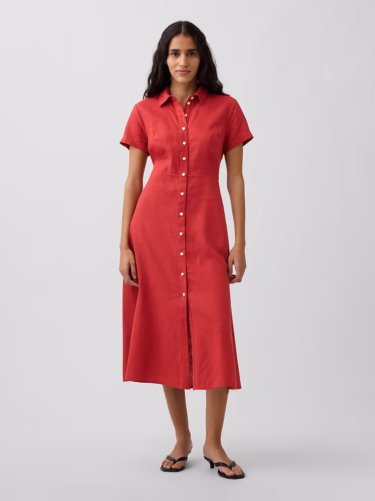 gap linen blend midi summer dress, summer dress under $40